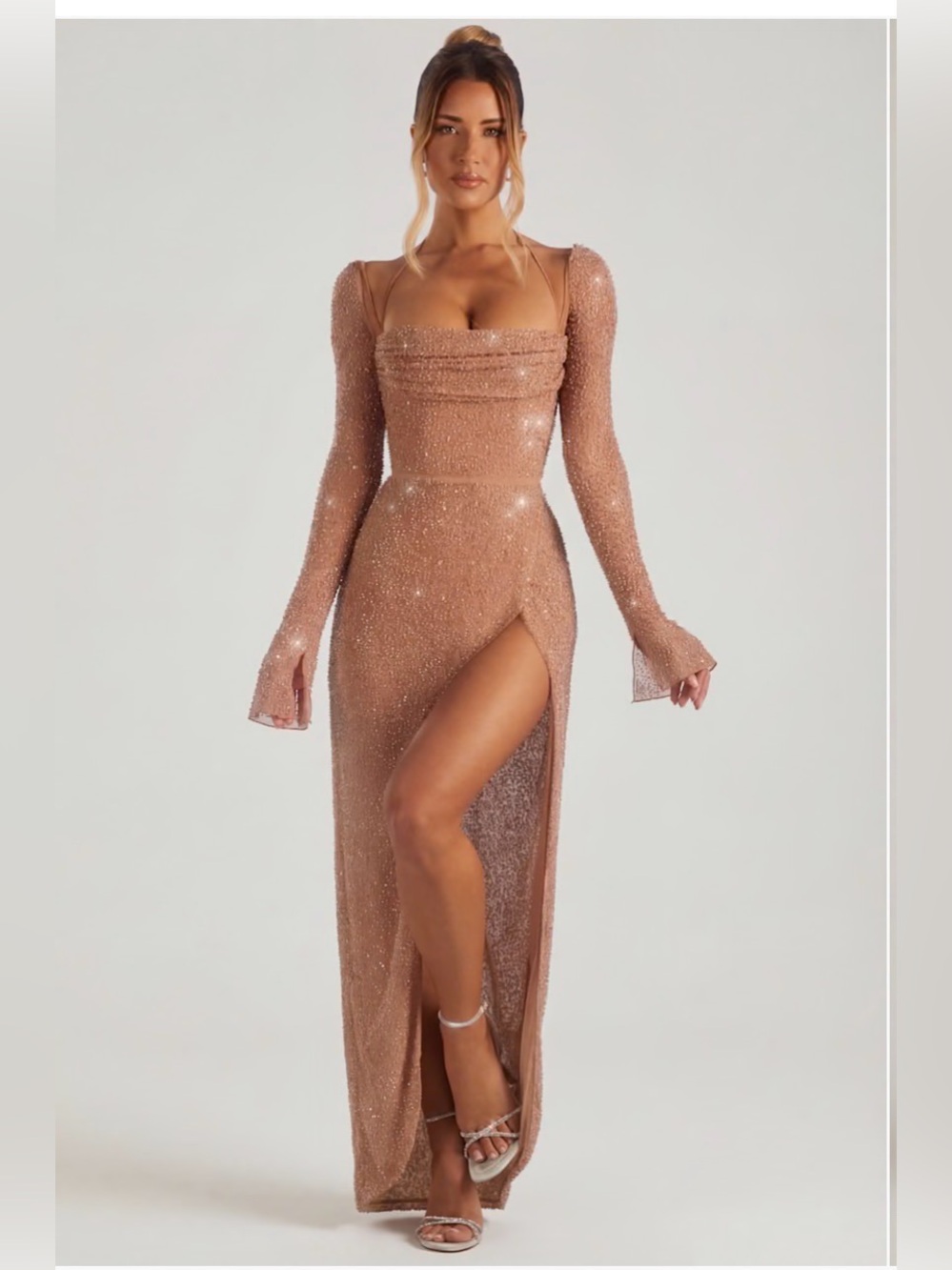 Oh Polly Champel Embellished Cowl Neck Maxi Dress